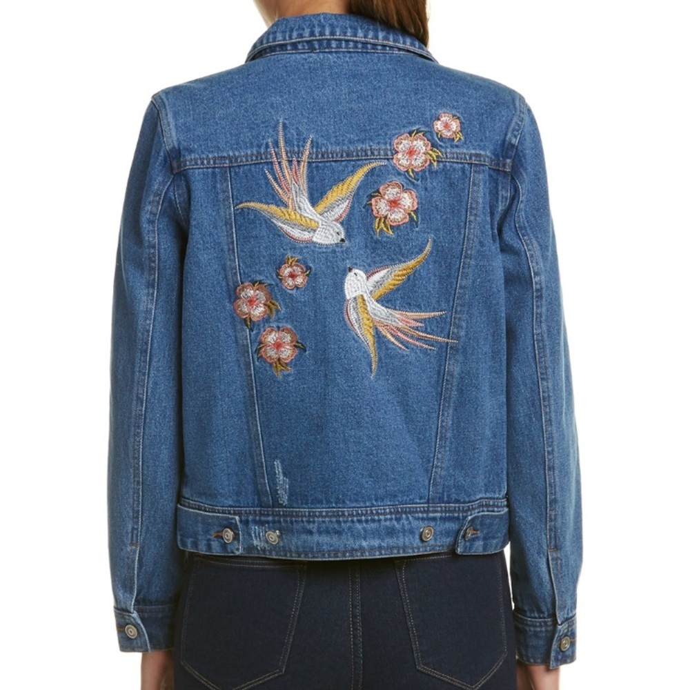 NWT Lunik Embroidered Bird Denim/Jean Jacket